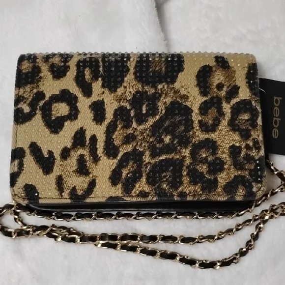 BEBE Beaded Texture Leopard Print Chain Bag - Picture 6 of 10